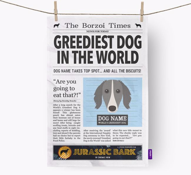 The {breedShortName} Times 'Greediest Dog In The World' Personalised Dish Towel